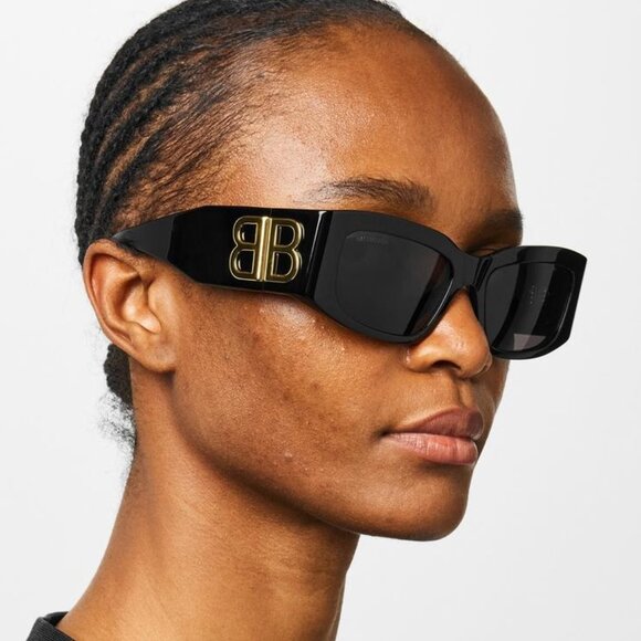 NEW BALENCIAGA BB0360S 005 SUNGLASSES UNISEX BLACK RECTANGULAR BALENCIAGA - Picture 3 of 13